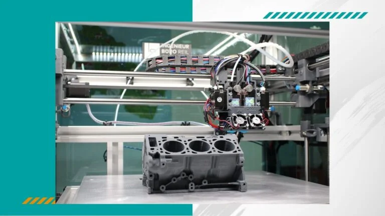 Impressora 3D imprimindo motor de carro
